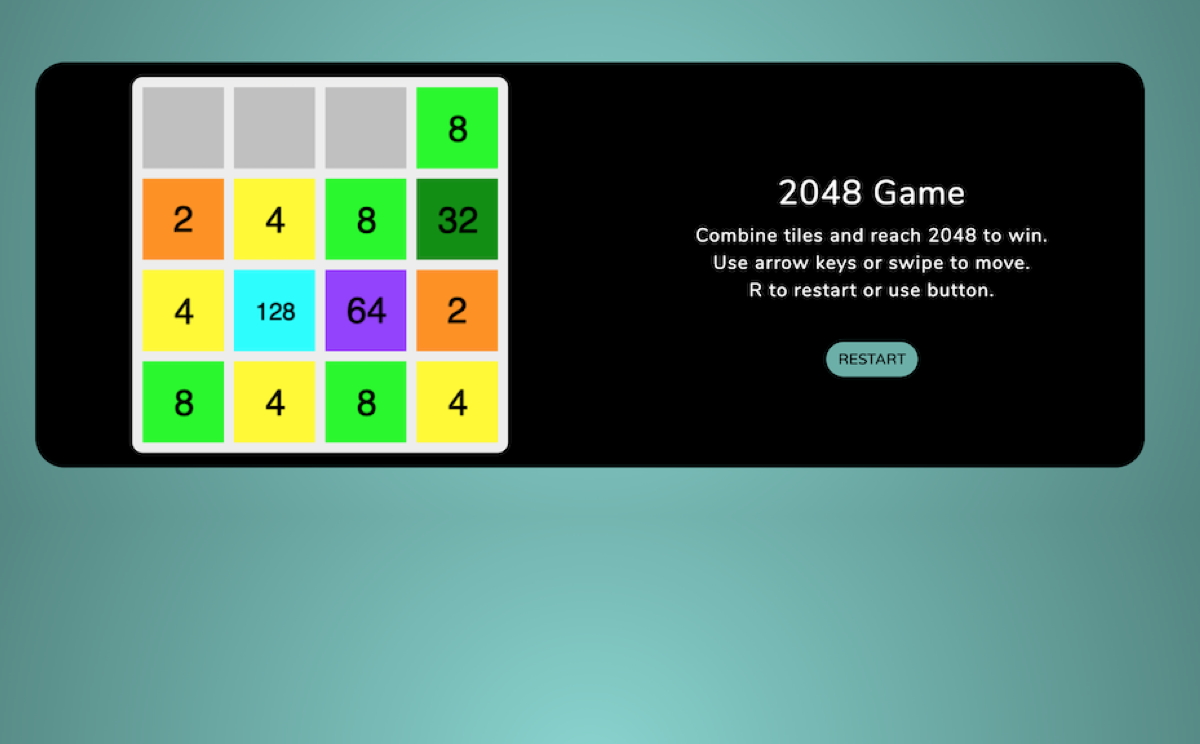 Screenshot of my 2048 Game Implementation